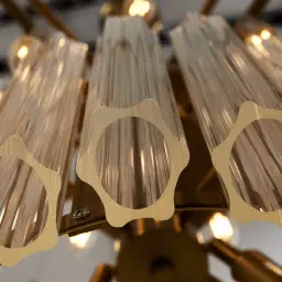 Zeny Brushed Gold Glass Chandelier - Transparent Plum Glass Tube