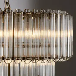 Zeny Brushed Gold Glass Chandelier - Transparent Plum Glass Tube