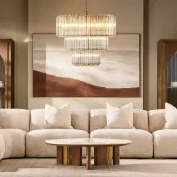 Zeny Brushed Gold Glass Chandelier - Transparent Plum Glass Tube