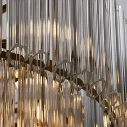 Zeny Brushed Gold Glass Chandelier - Transparent Plum Glass Tube