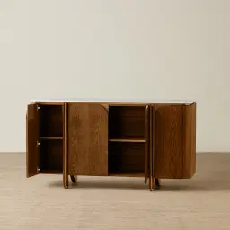 Portobello Toffee Brown Ash Veneer Sideboard - Pandora Brown Sintered Stone Top