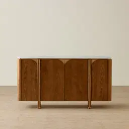 Portobello Toffee Brown Ash Veneer Sideboard - Pandora Brown Sintered Stone Top