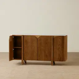 Portobello Toffee Brown Ash Veneer Sideboard - Pandora Brown Sintered Stone Top