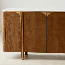 Portobello Toffee Brown Ash Veneer Sideboard - Pandora Brown Sintered Stone Top