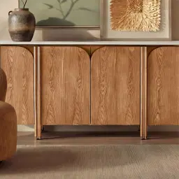 Portobello Light Brown Ash Veneer Sideboard - Pandora Brown Sintered Stone Top