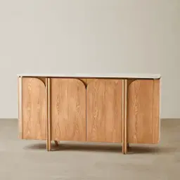 Portobello Light Brown Ash Veneer Sideboard - Pandora Brown Sintered Stone Top