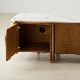 Portobello Toffee Brown Ash Veneer Entertainment Unit - Pandora Brown Sintered Stone Top