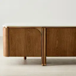 Portobello Toffee Brown Ash Veneer Entertainment Unit - Pandora Brown Sintered Stone Top