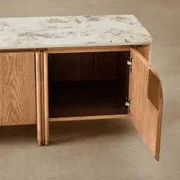 Portobello Light Brown Ash Veneer Entertainment Unit - Pandora Brown Sintered Stone Top