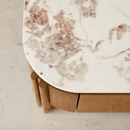 Portobello Toffee Brown Ash Veneer Coffee Table - Pandora Brown Sintered Stone Top