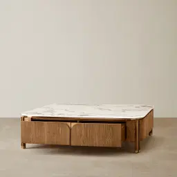 Portobello Toffee Brown Ash Veneer Coffee Table - Pandora Brown Sintered Stone Top