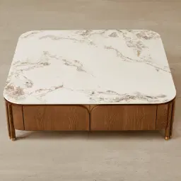 Portobello Toffee Brown Ash Veneer Coffee Table - Pandora Brown Sintered Stone Top