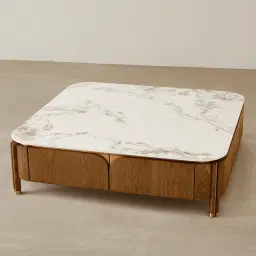 Portobello Toffee Brown Ash Veneer Coffee Table - Pandora Brown Sintered Stone Top