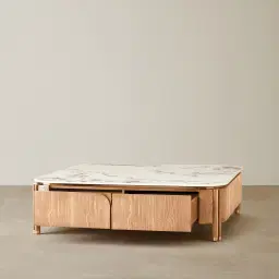 Portobello Light Brown Ash Veneer Coffee Table - Pandora Brown Sintered Stone Top