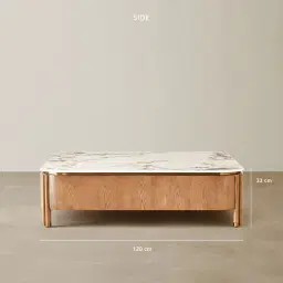Portobello Light Brown Ash Veneer Coffee Table - Pandora Brown Sintered Stone Top