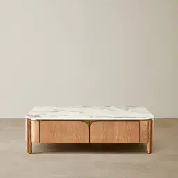 Portobello Light Brown Ash Veneer Coffee Table - Pandora Brown Sintered Stone Top