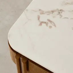 Portobello Toffee Brown Ash Veneer Side Table - Pandora Brown Sintered Stone Top