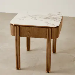 Portobello Toffee Brown Ash Veneer Side Table - Pandora Brown Sintered Stone Top