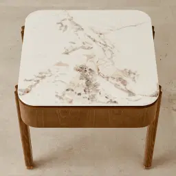 Portobello Toffee Brown Ash Veneer Side Table - Pandora Brown Sintered Stone Top