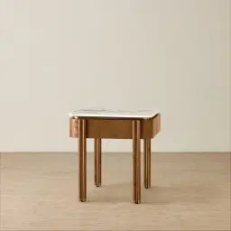 Portobello Toffee Brown Ash Veneer Side Table - Pandora Brown Sintered Stone Top