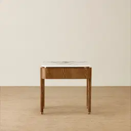 Portobello Toffee Brown Ash Veneer Side Table - Pandora Brown Sintered Stone Top