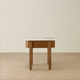 Portobello Toffee Brown Ash Veneer Side Table - Pandora Brown Sintered Stone Top