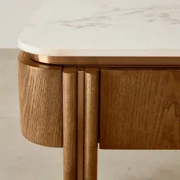 Portobello Toffee Brown Ash Veneer Side Table - Pandora Brown Sintered Stone Top