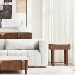 Portobello Toffee Brown Ash Veneer Side Table - Pandora Brown Sintered Stone Top