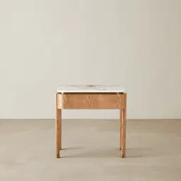 Portobello Light Brown Ash Veneer Side Table - Pandora Brown Sintered Stone Top