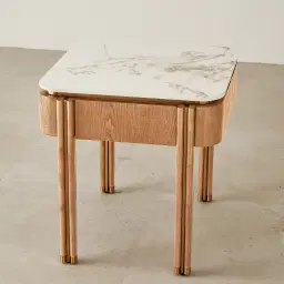 Portobello Light Brown Ash Veneer Side Table - Pandora Brown Sintered Stone Top