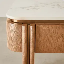 Portobello Light Brown Ash Veneer Side Table - Pandora Brown Sintered Stone Top