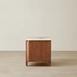 Portobello Toffee Brown Ash Veneer Bedside Table - Pandora Brown Sintered Stone Top