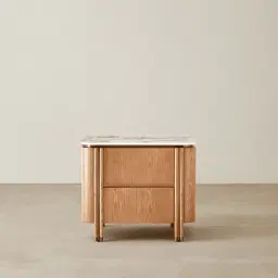 Portobello Light Brown Ash Veneer Bedside Table - Pandora Brown Sintered Stone Top