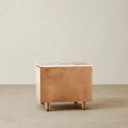 Portobello Light Brown Ash Veneer Bedside Table - Pandora Brown Sintered Stone Top