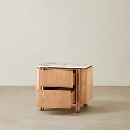 Portobello Light Brown Ash Veneer Bedside Table - Pandora Brown Sintered Stone Top