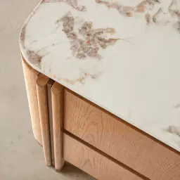 Portobello Light Brown Ash Veneer Bedside Table - Pandora Brown Sintered Stone Top