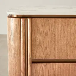 Portobello Light Brown Ash Veneer Bedside Table - Pandora Brown Sintered Stone Top