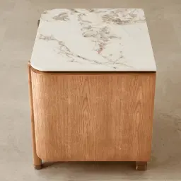 Portobello Light Brown Ash Veneer Bedside Table - Pandora Brown Sintered Stone Top