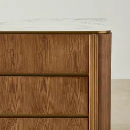 Portobello Toffee Brown Ash Veneer Dresser - Pandora Brown Sintered Stone Top