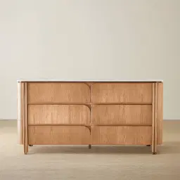 Portobello Light Brown Ash Veneer Dresser - Pandora Brown Sintered Stone Top