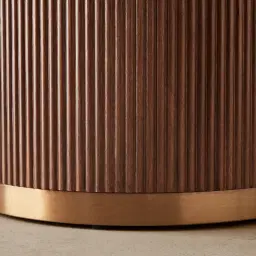 San Pierre Walnut Veneer High Round Coffee Table with Travertine Finish Sintered Stone Top