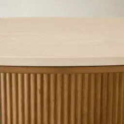 San Pierre Light Brown Ash Veneer High Round Coffee Table with Travertine Finish Sintered Stone Top