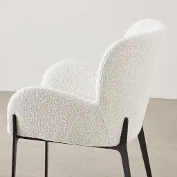 Milana Snow White Boucle Dining Chair - Black Metal Legs