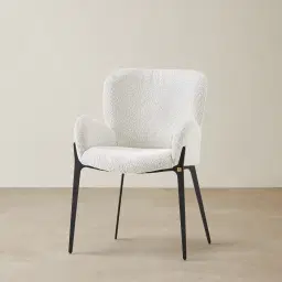 Milana Snow White Boucle Dining Chair - Black Metal Legs