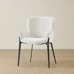 Milana Snow White Boucle Dining Chair - Black Metal Legs