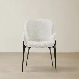 Milana Snow White Boucle Dining Chair - Black Metal Legs