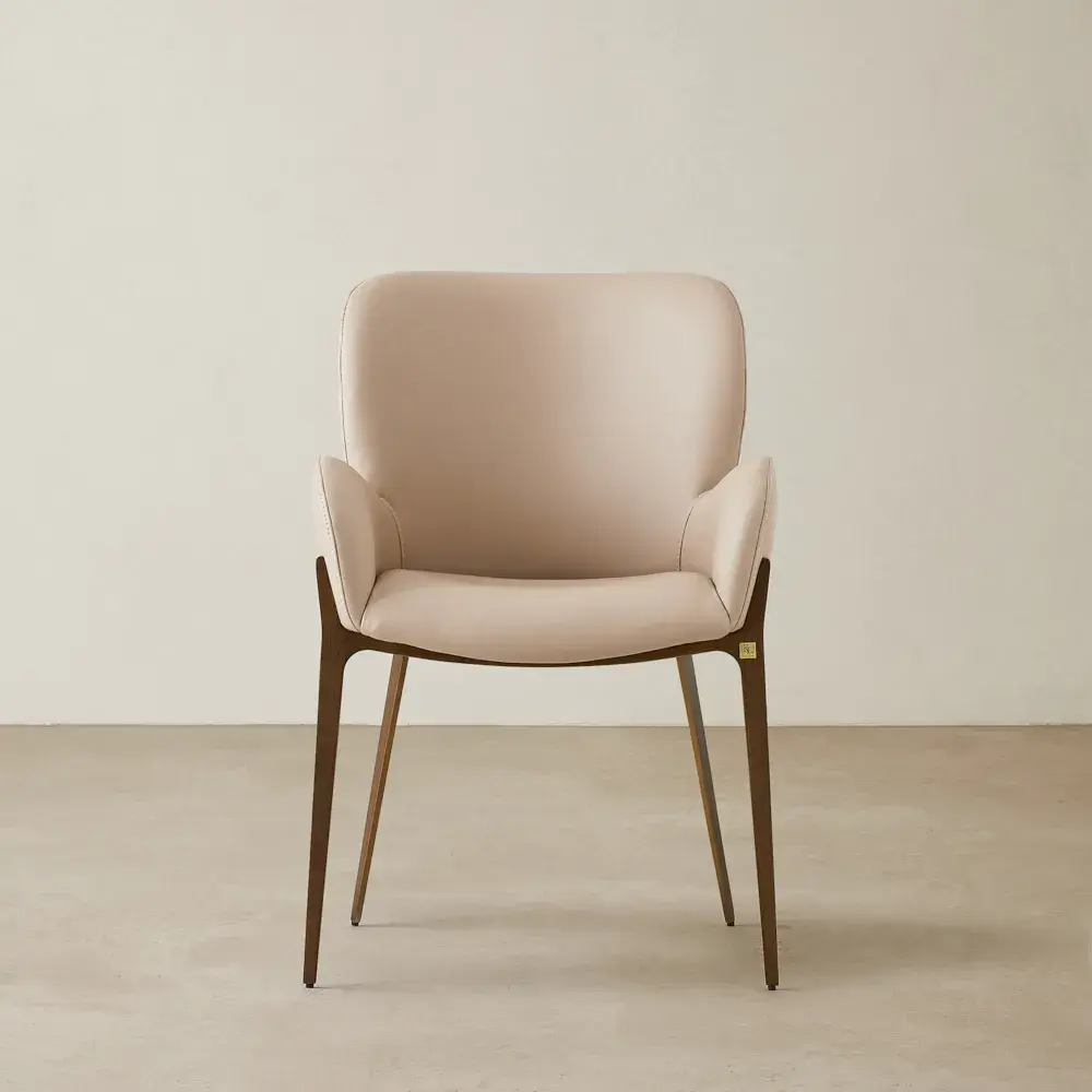 Milana Sand Beige Vegan Leather Dining Chair - Bronze Legs
