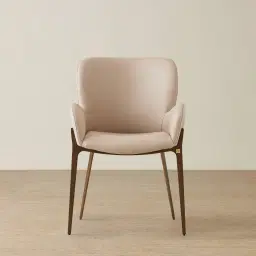 Milana Sand Beige Vegan Leather Dining Chair - Brushed Bronze Leg