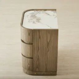 Terzetto Pandora Brown Sintered Stone 3-Drawer Bedside Table - Medium Brown Wood