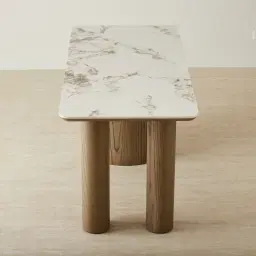 Terzetto Pandora Brown Sintered Stone Desk Table - Medium Brown Wooden Legs